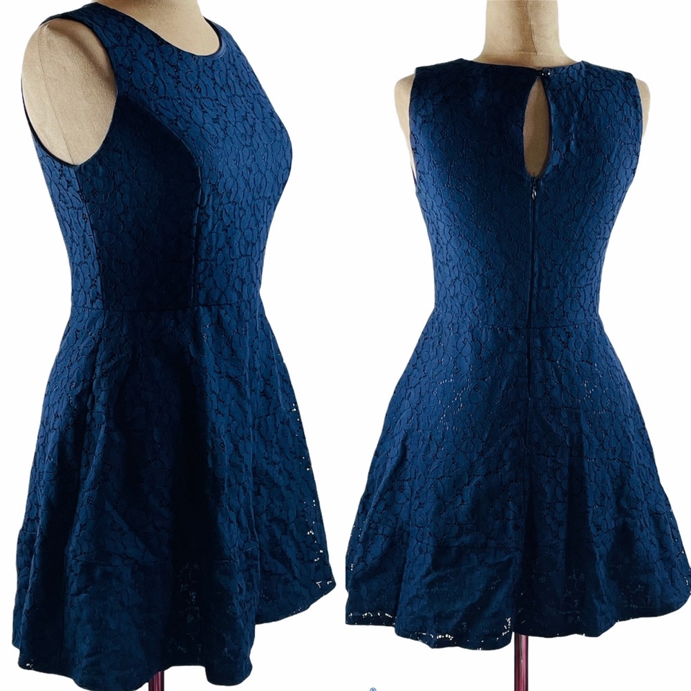 AS U WISH NAVY BLUE FIT & FLARE DRESS
